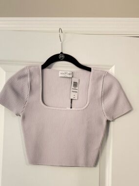 Babaton Lavender Ribbed Square-Neck Crop Top